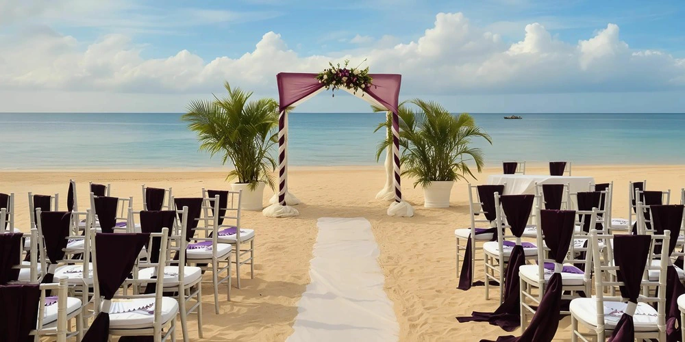 Beach wedding ceremony setup with floral arch at Zoëtry Montego Bay Jamaica