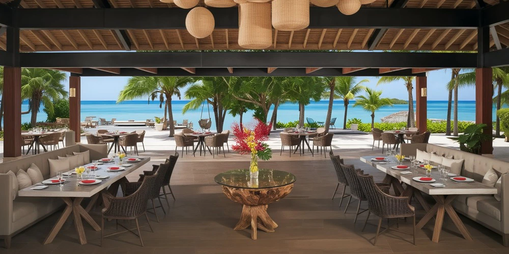 Coyaba Restaurant oceanfront dining setup for wedding receptions at Zoëtry Montego Bay Jamaica
