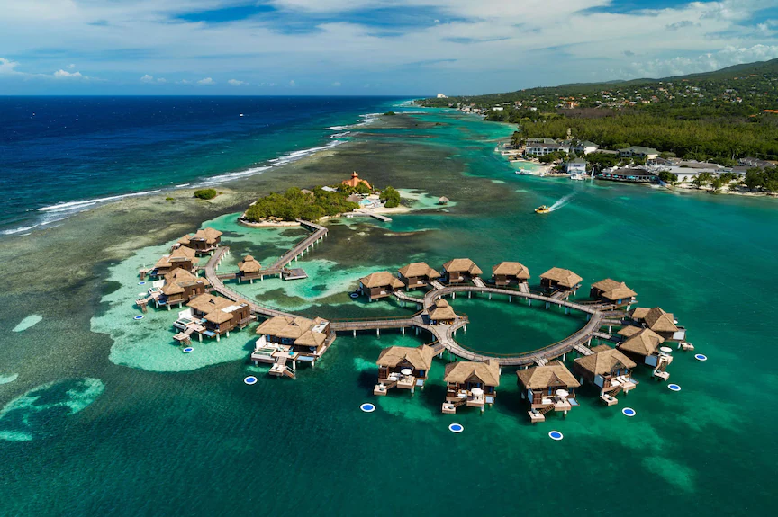 Sandals Montego Bay luxury couples-only all-inclusive resort with private beach, overwater bungalows, and Caribbean views.