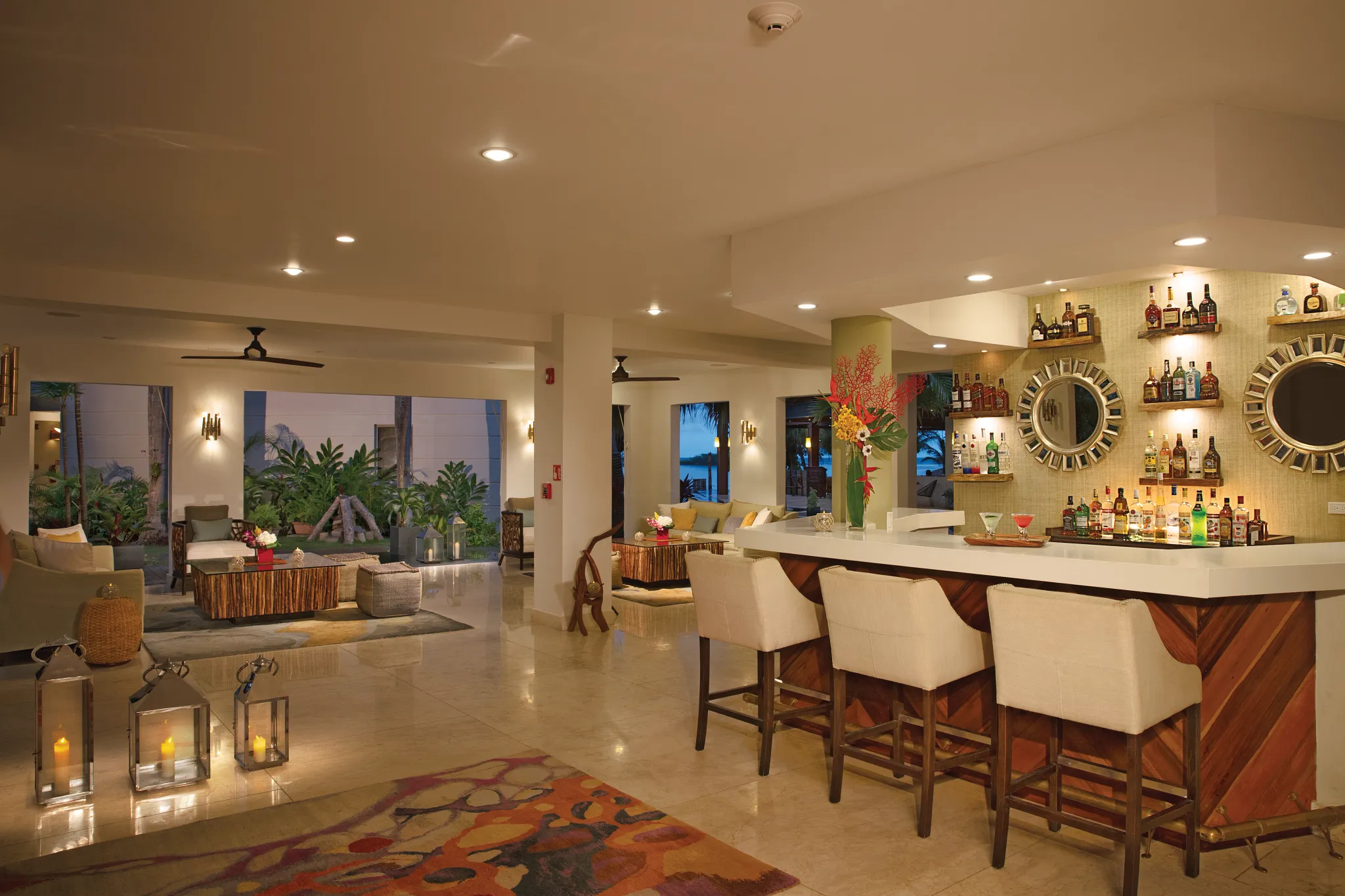 Elegant lobby bar with premium spirits at Zoëtry Montego Bay Jamaica.
